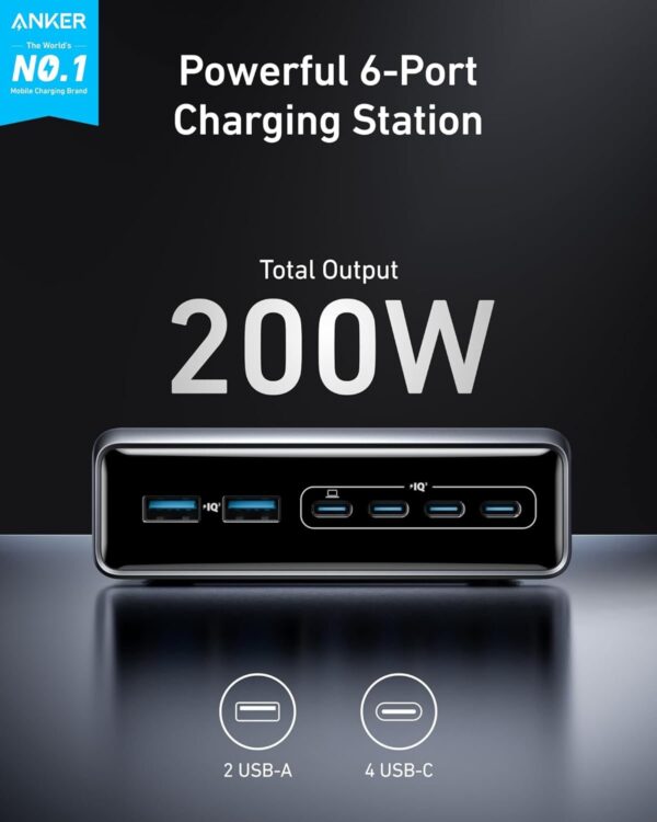 Anker Prime 200W 6-Port GaN USB-C Desktop Charging Station