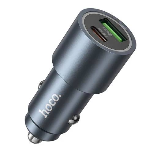84115-3.jpg HOCO 48W PD + QC Super Fast Car Charger Dual Port USB-C & USB-A Fast Charging Adapter