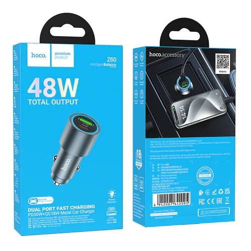 84118-3.jpg HOCO 48W PD + QC Super Fast Car Charger Dual Port USB-C & USB-A Fast Charging Adapter