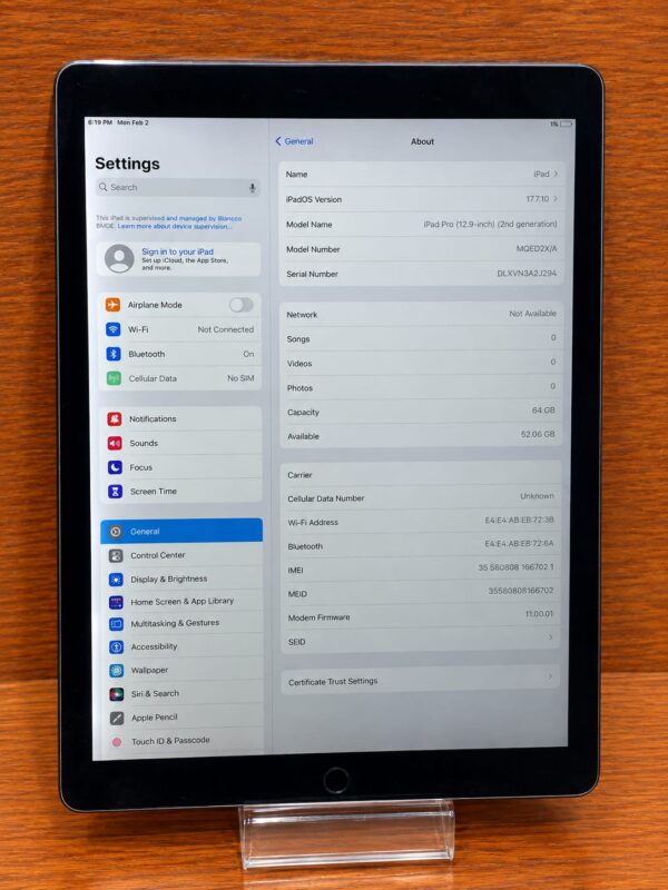 67038c3f-9689-4832-9fc7-13c5124da8bb.jpg Apple iPad Pro 12.9-inch 2nd Gen 64GB Silver Cellular Good Condition