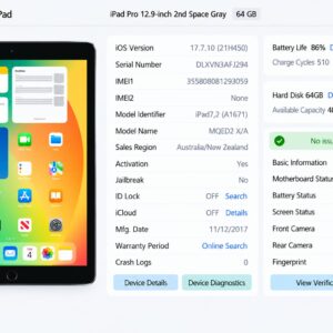 Apple iPad Pro 12.9-inch 2nd Gen 64GB Silver Cellular Good Condition